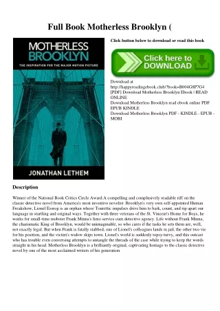 Full Book Motherless Brooklyn (E.B.O.O.K. DOWNLOAD^