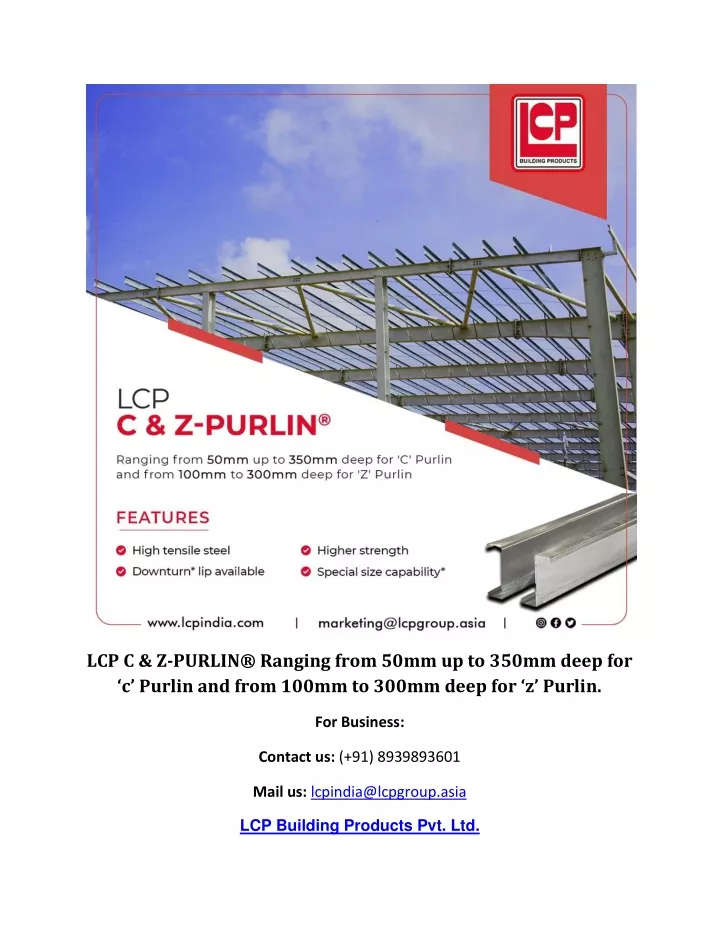 lcp c z purlin ranging from 50mm up to 350mm deep