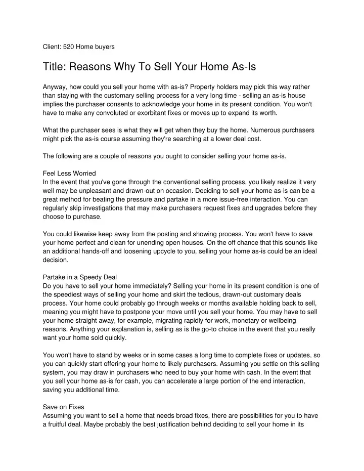 client 520 home buyers title reasons why to sell