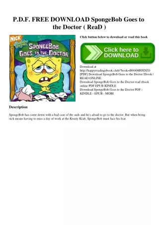 P.D.F. FREE DOWNLOAD SpongeBob Goes to the Doctor ( ReaD )