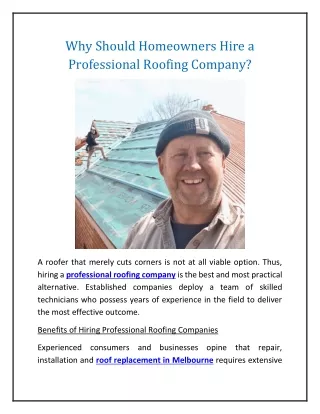 Why Should Homeowners Hire a Professional Roofing Company?