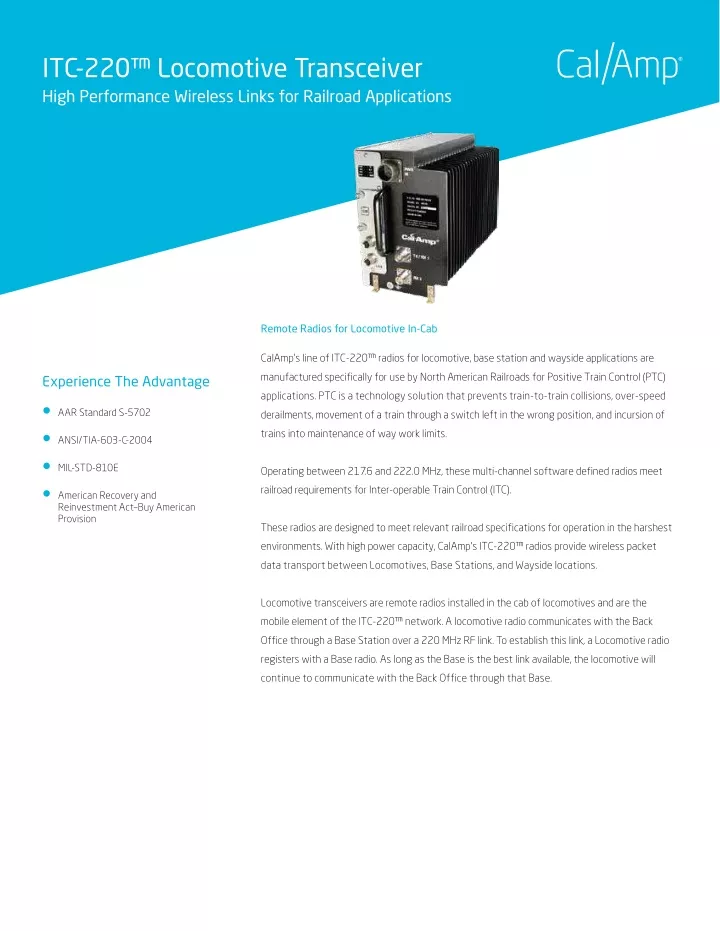 itc 220 locomotive transceiver high performance