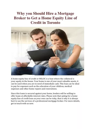 Home Equity Line of Credit in Toronto