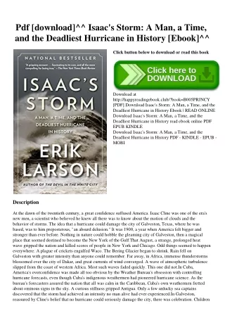 Pdf [download]^^ Isaac's Storm A Man  a Time  and the Deadliest Hurricane in History [Ebook]^^