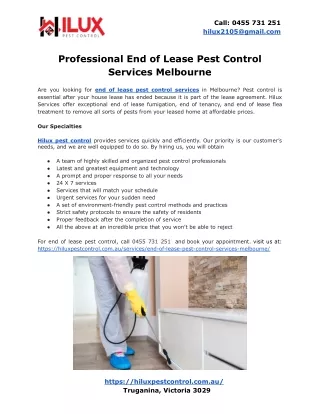 Professional End of Lease Pest Control Services Melbourne