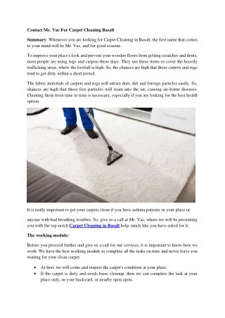 Contact Mr. Vac For Carpet Cleaning Basalt