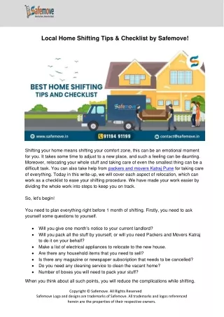 Local Home Shifting Tips & Checklist by Safemove
