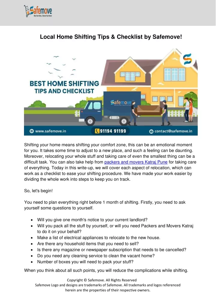 local home shifting tips checklist by safemove