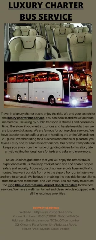LUXURY CHARTER BUS SERVICE FOR AIRPORT TRANSFER AT King Khalid Airport