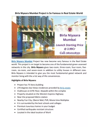 Birla Niyaara Mumbai Project is So Famous in Real Estate World