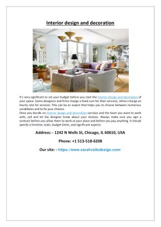 Interior design and decoration