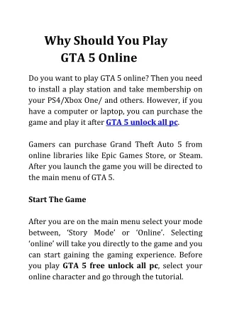 Guidelines to Play GTA 5 Online