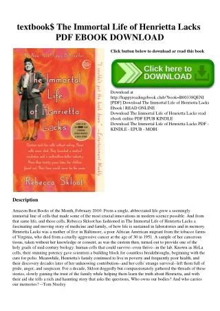 textbook$ The Immortal Life of Henrietta Lacks PDF EBOOK DOWNLOAD
