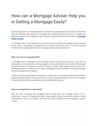 How can a Mortgage Adviser Help you in Getting a Mortgage Easily_