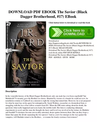 DOWNLOAD PDF EBOOK The Savior (Black Dagger Brotherhood  #17) EBook