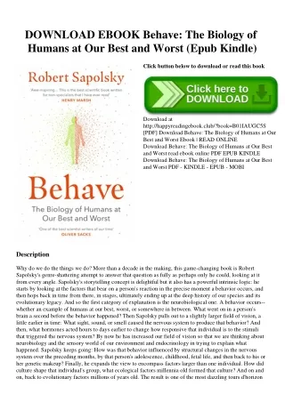 DOWNLOAD EBOOK Behave The Biology of Humans at Our Best and Worst (Epub Kindle)