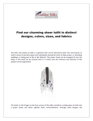 find our charming sheer tallit in distinct