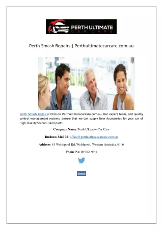 Perth Smash Repairs | Perthultimatecarcare.com.au