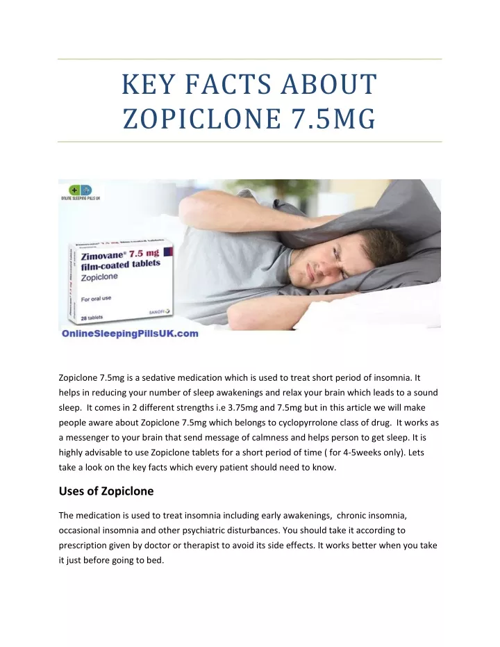 key facts about zopiclone 7 5mg