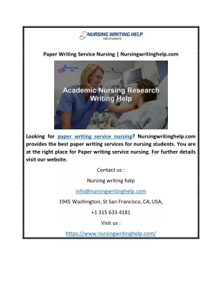Paper Writing Service Nursing | Nursingwritinghelp.com