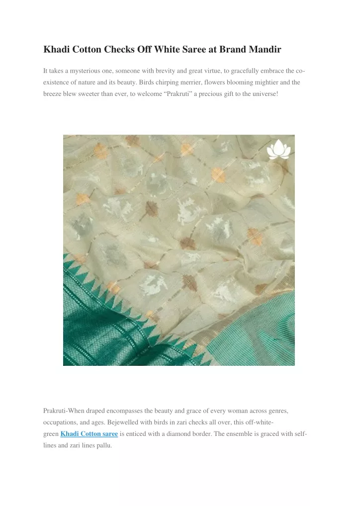 khadi cotton checks off white saree at brand
