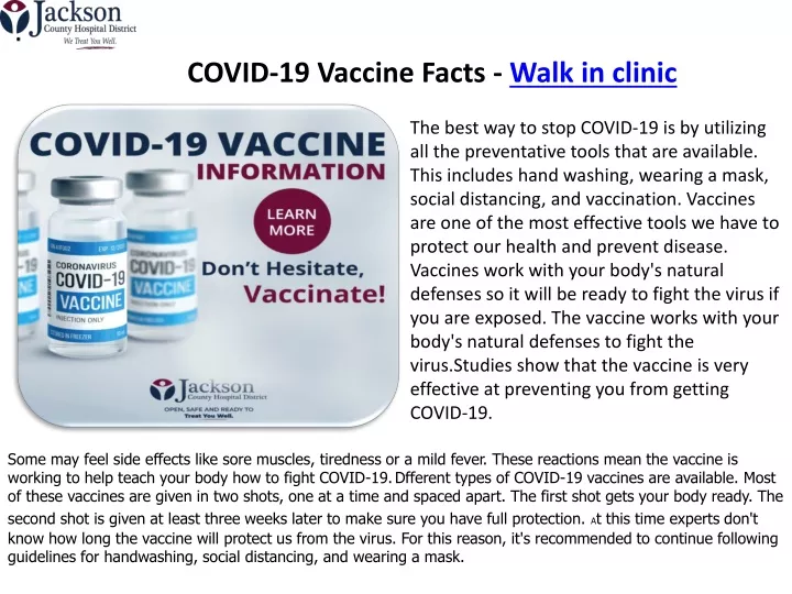 covid 19 vaccine facts walk in clinic