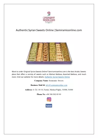 Authentic Syrian Sweets Online |Semiramisonline.com