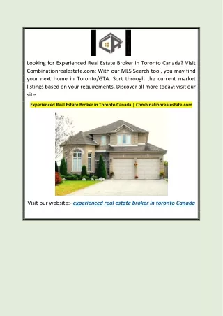 Experienced Real Estate Broker in Toronto Canada | Combinationrealestate.com