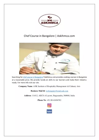 chef course in bangalore askihmca com