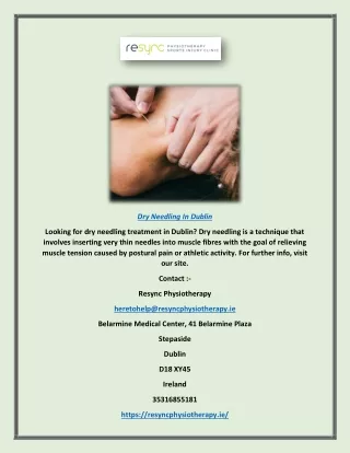 Dry Needling in Dublin | Resyncphysiotherapy.ie