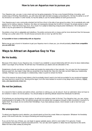 How to lure an Aquarius man to pursue you