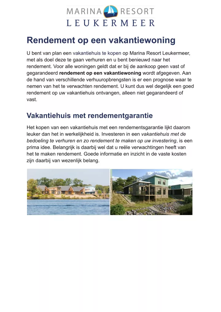 rendement op een vakantiewoning