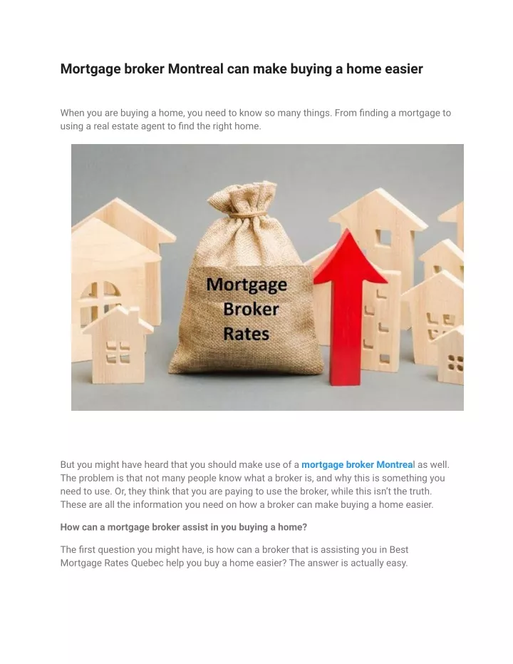 mortgage broker montreal can make buying a home