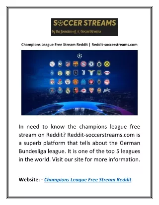 Champions League Free Stream Reddit | Reddit-soccerstreams.com