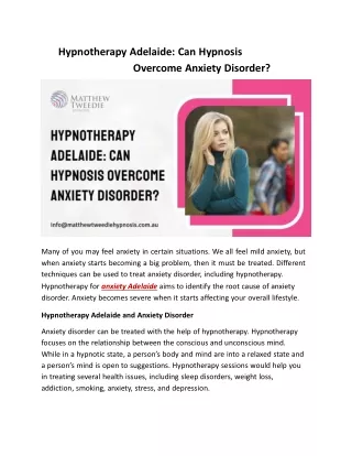 Hypnotherapy Adelaide: Can Hypnosis Overcome Anxiety Disorder?