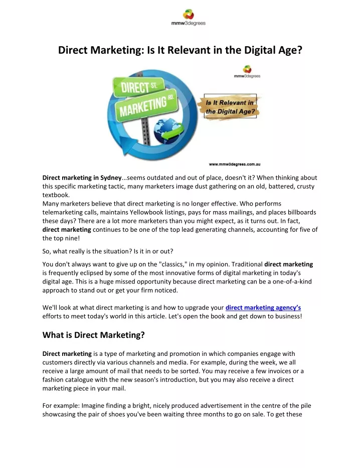 direct marketing is it relevant in the digital age