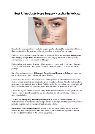 Rhinoplasty Nose Surgery in kolkata