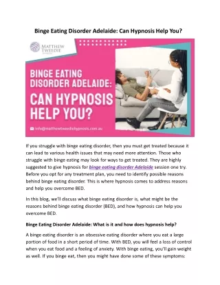 Binge Eating Disorder Adelaide: Can Hypnosis Help You?
