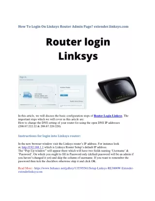 How To Login On Linksys Router Admin Page? extender.linksys.com