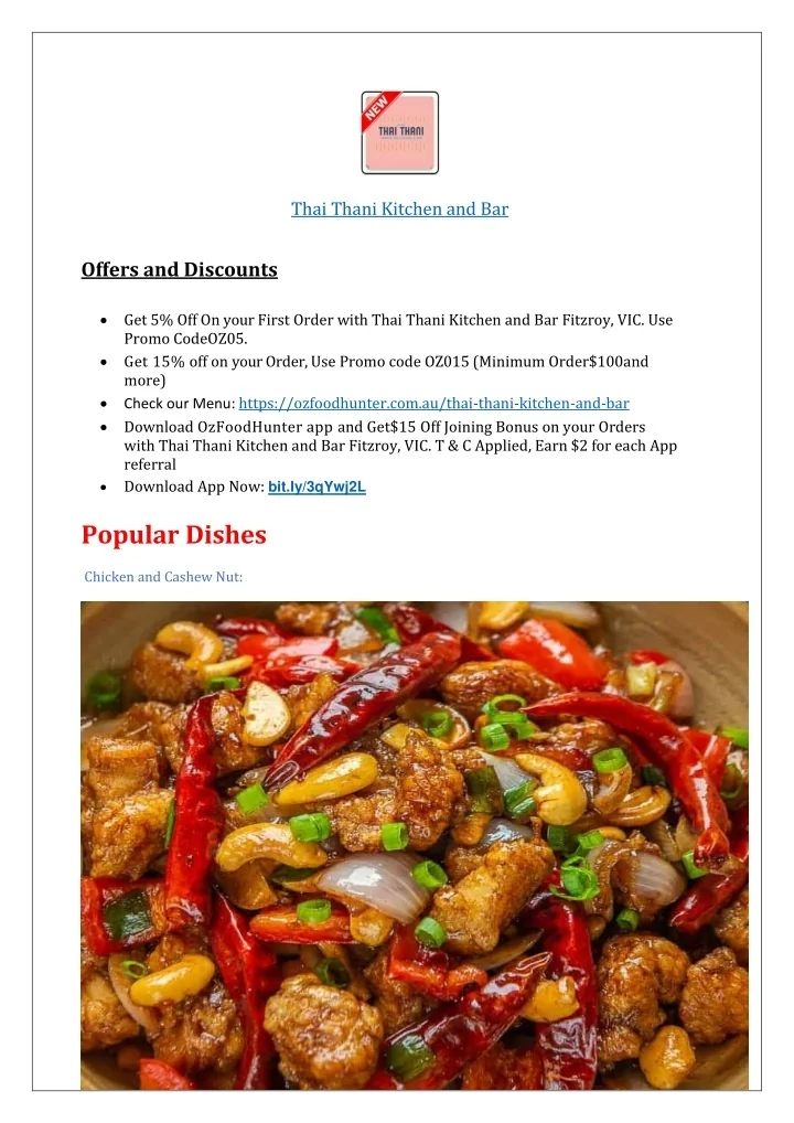 PPT 5 Thai Thani Kitchen and Bar Fitzroy menu,VIC PowerPoint