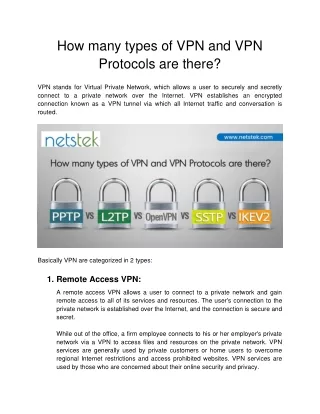 NetsTek - How many types of VPN and VPN Protocols are there
