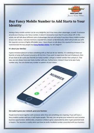 buy fancy mobile number to add starts to your