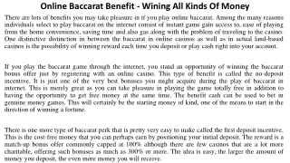 Online Baccarat Benefit - Wining All Kinds Of Money