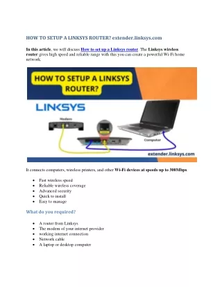 HOW TO SETUP A LINKSYS ROUTER? extender.linksys.com