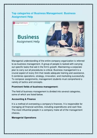top categories of business management business