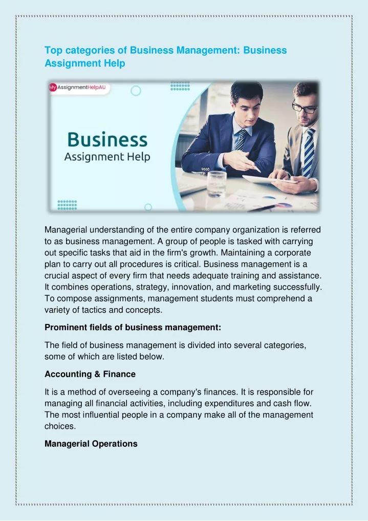 top categories of business management business