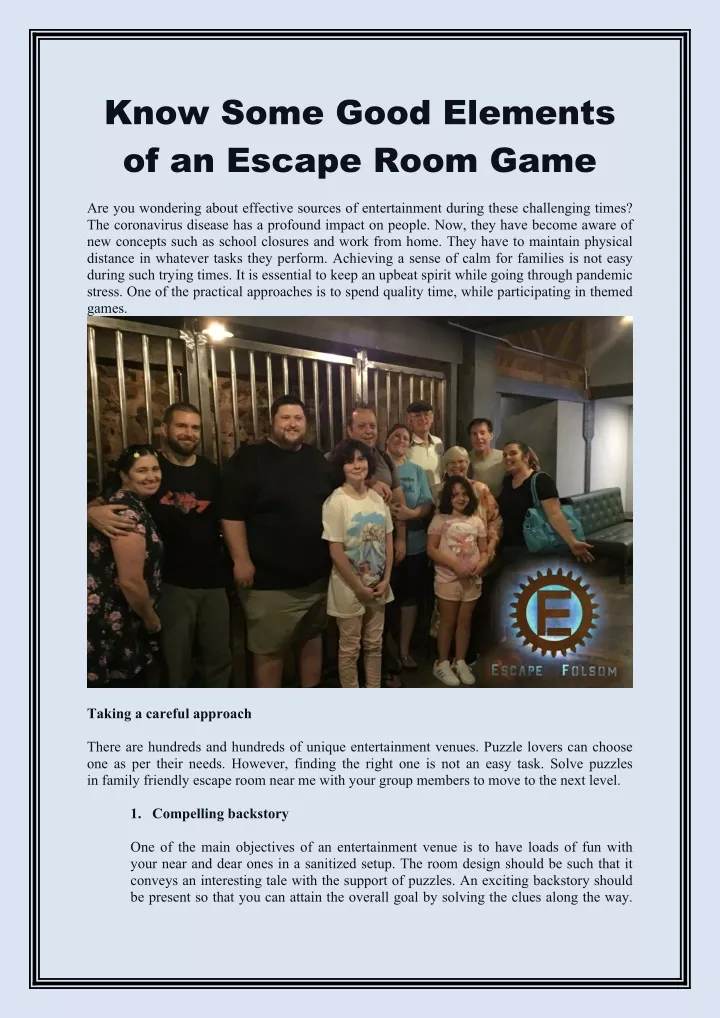 know some good elements of an escape room game