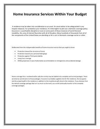 Home Insurance Services Within Your Budget