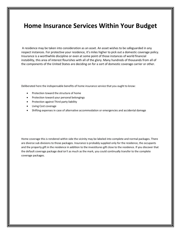 home insurance services within your budget